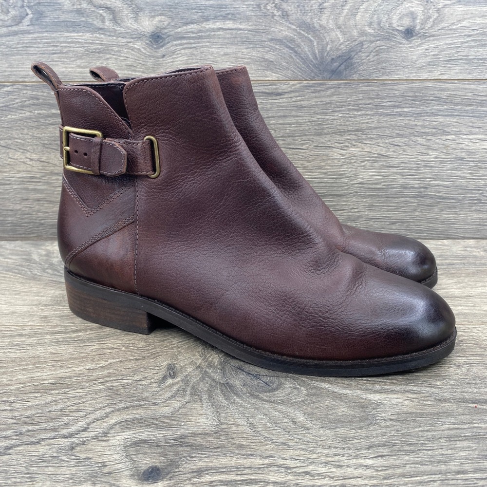 Cole Haan Ankle Boots Womens 8.5 Brown Leather Buckle Side Zip W18046